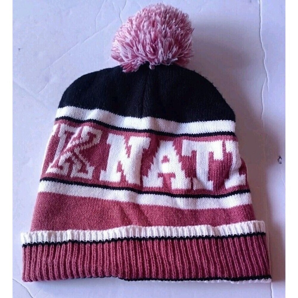 Victoria’s Secret Pink Nation Pom Pom Beanie Hat Mauve Rose Black